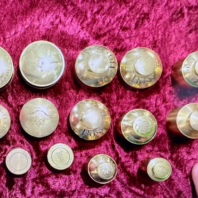 Ref: XXX - Fourteen (14) Gunsmith Made Solid Brass Engraved Grease/ Oiler Pots (Various Makers/ Sizes).